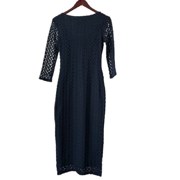As U Wish Women's M Navy Blue Midi Pullover Sleeved Knit Bidycon Crochet Dress - Picture 4 of 15